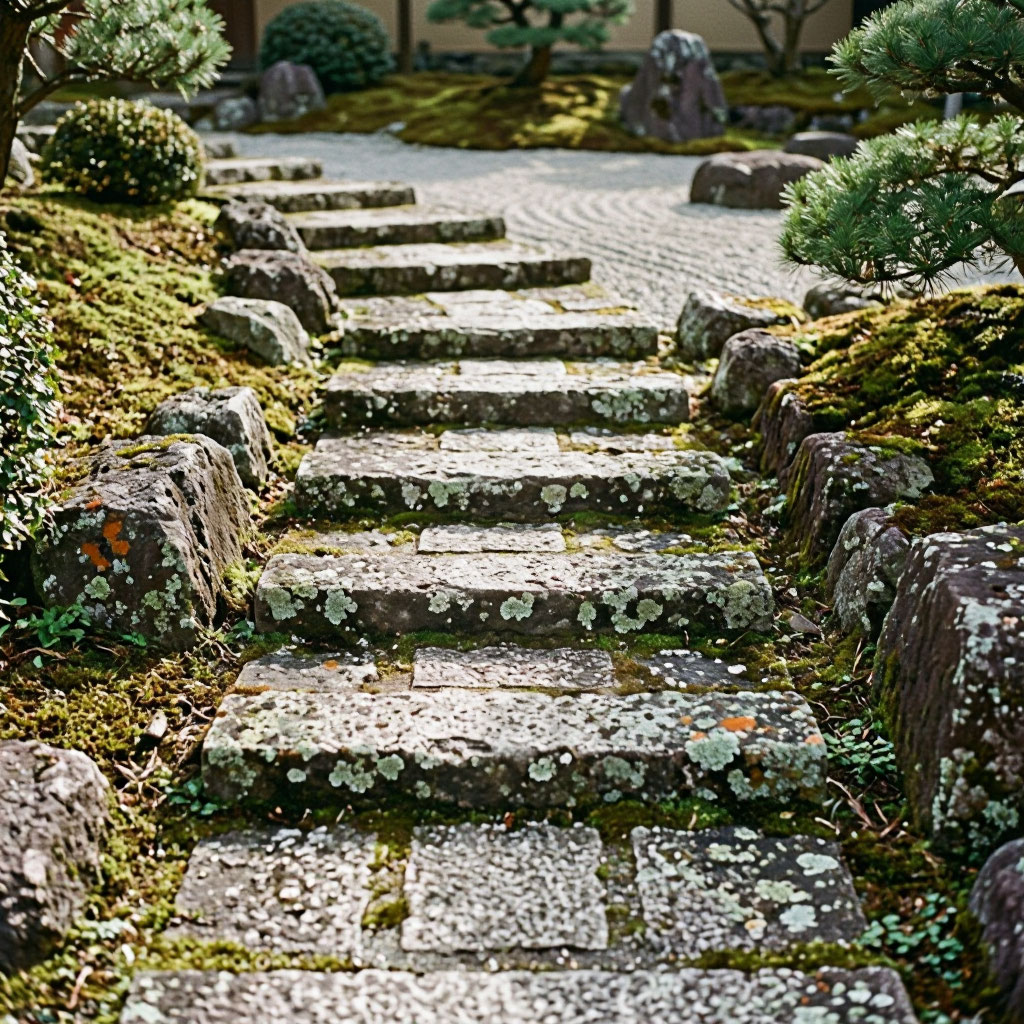 Stone garden steps on a slope