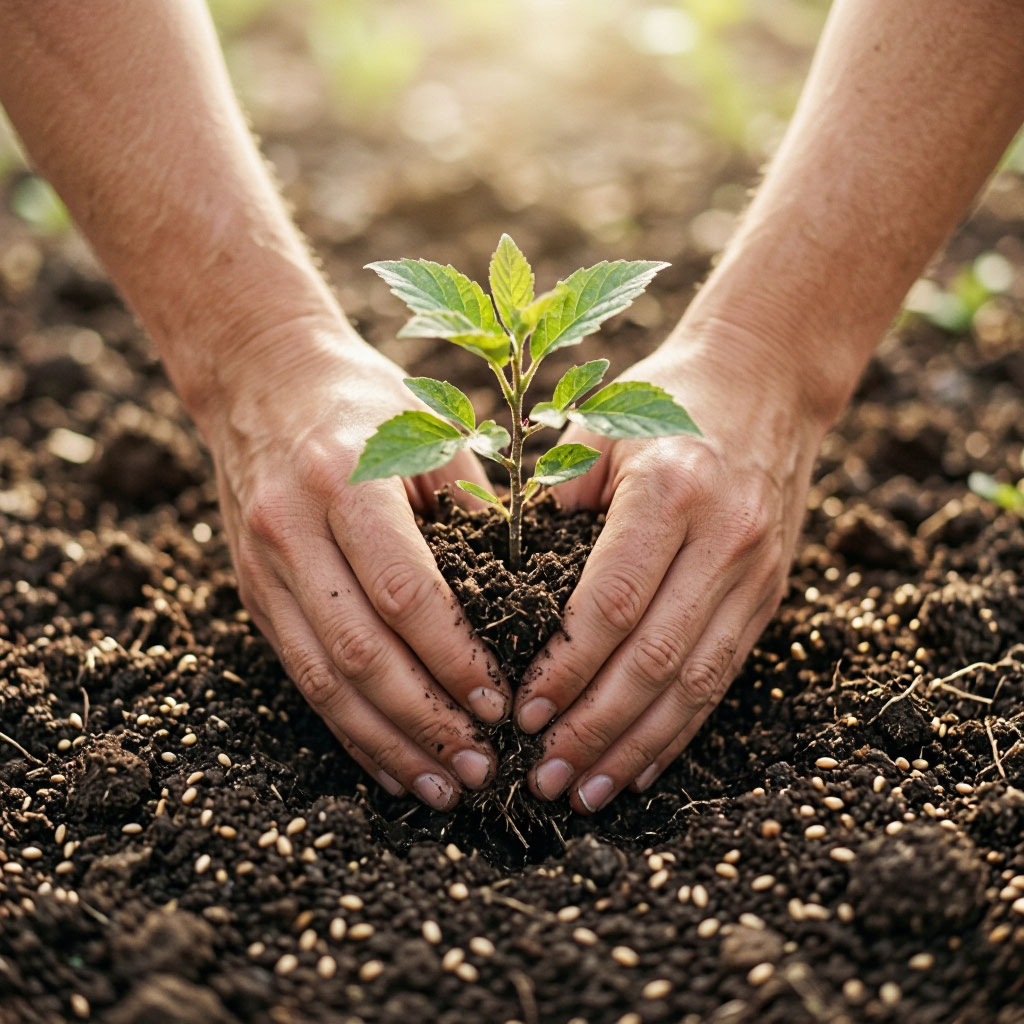 Hands planting native species