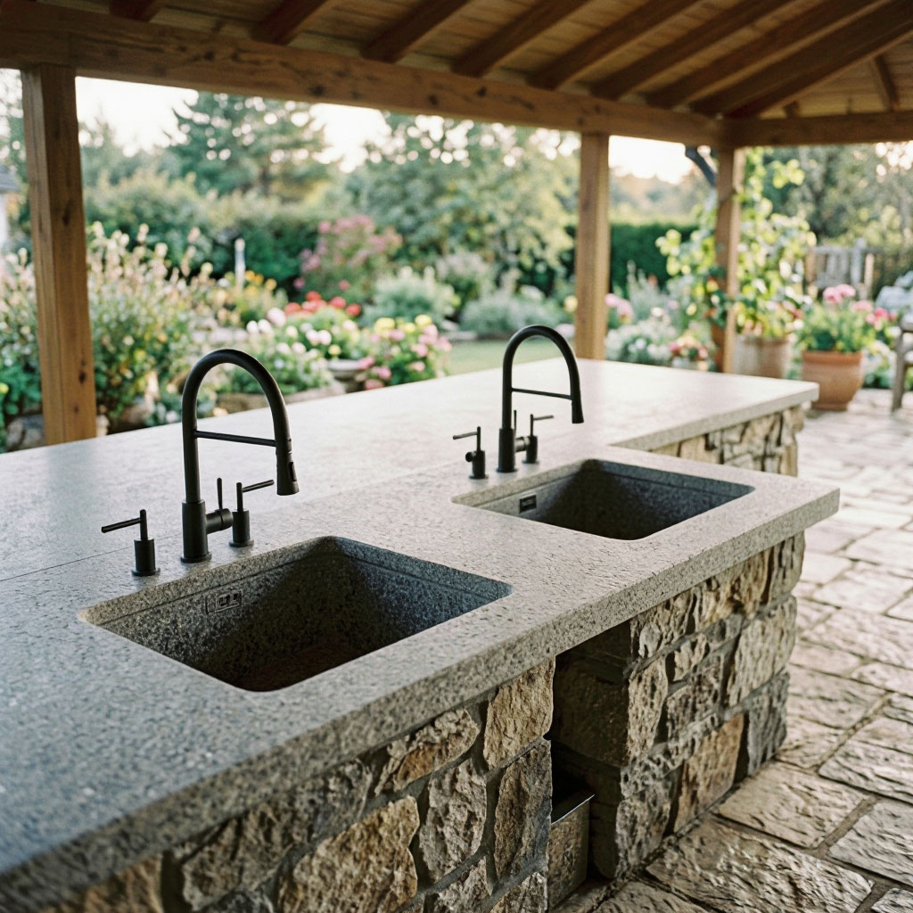Outdoor kitchen with stone countertops